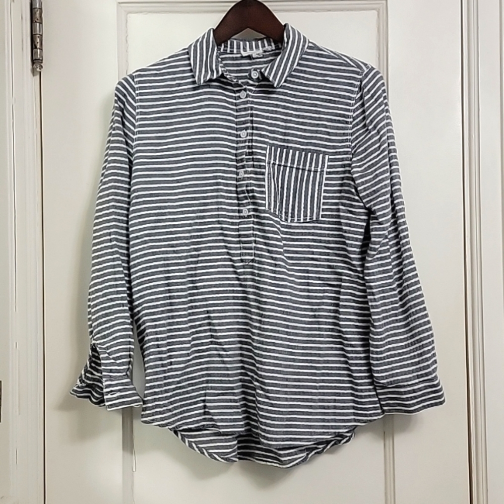 beachlunchlounge collection button down gray and white stripe long sleeve